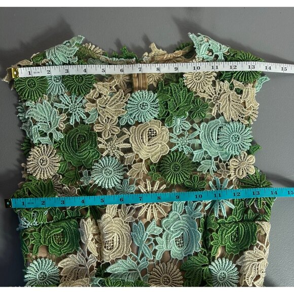 Anthropologie Sz 2 Dress Emerald Green Applique Floral Sleeveless Midi Dress - Picture 4 of 10